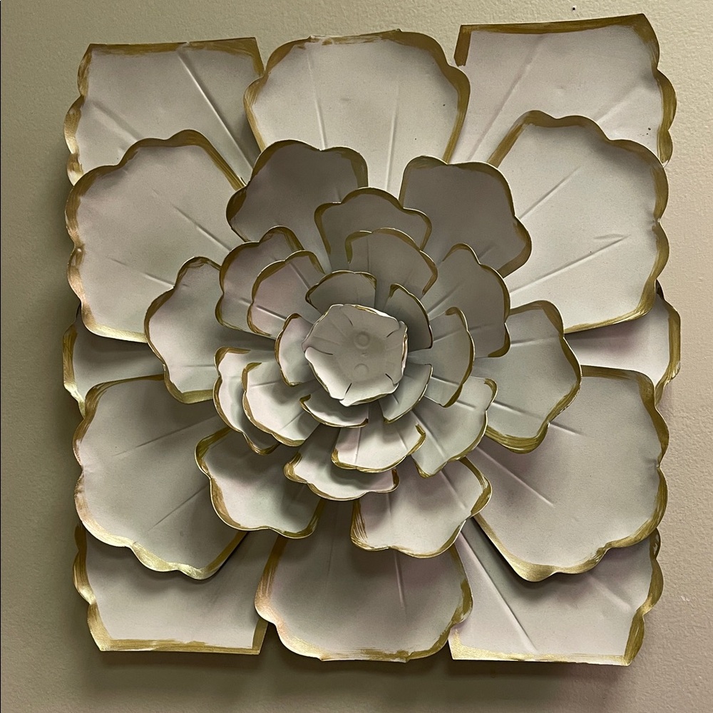 White and Gold Floral Metal Wall Art - Home Wall Decor
